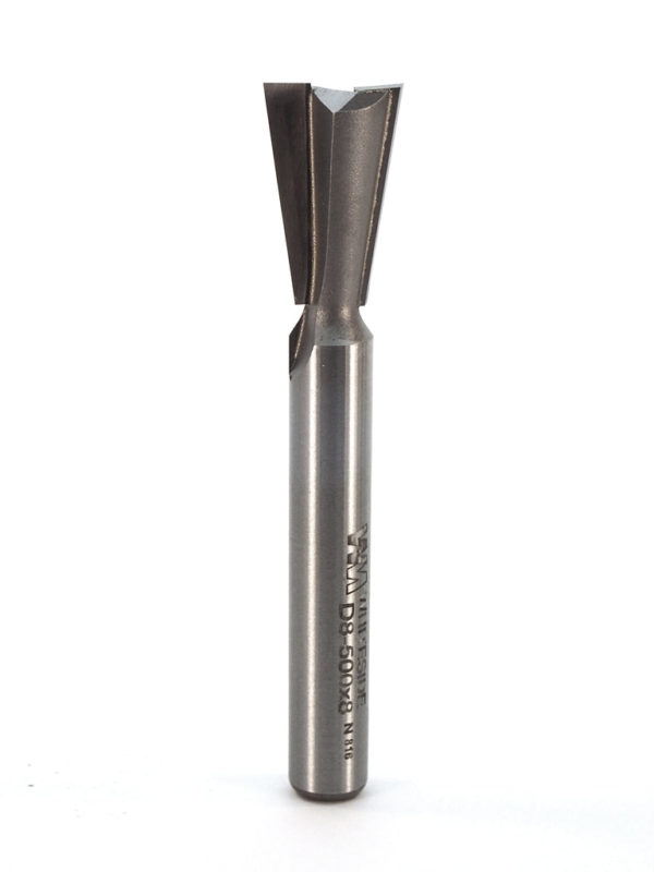 Whiteside D8-500x8 1/2" CD X 2 Wing X 13/16" CL X 8° Angle X 8mm SHK Carbide Tipped Dovetail Router Bit