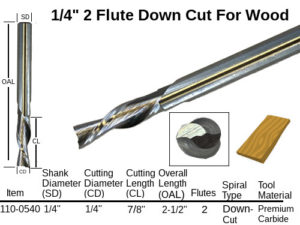 Simplified Tool 110-0540 1/4" Down-Cut Standard Spiral 2 Flute X 7/8″ CL Solid Carbide Router Bit