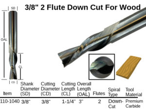 Simplified Tool 110-1040 3/8″ Down-Cut Standard Spiral 2 Flute X 1-1/4″ CL Solid Carbide Router Bit
