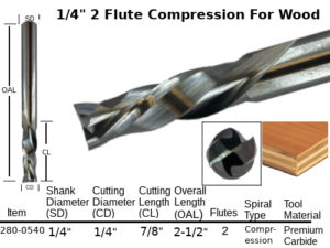 Simplified Tool 280-0540 - 1/4" Compression Standard Spiral 2 Flute X 7/8″ CL Solid Carbide Router Bit